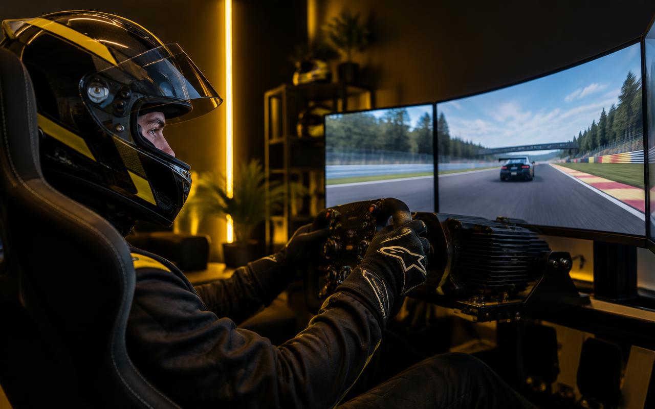 Driver in a simulator cockpit